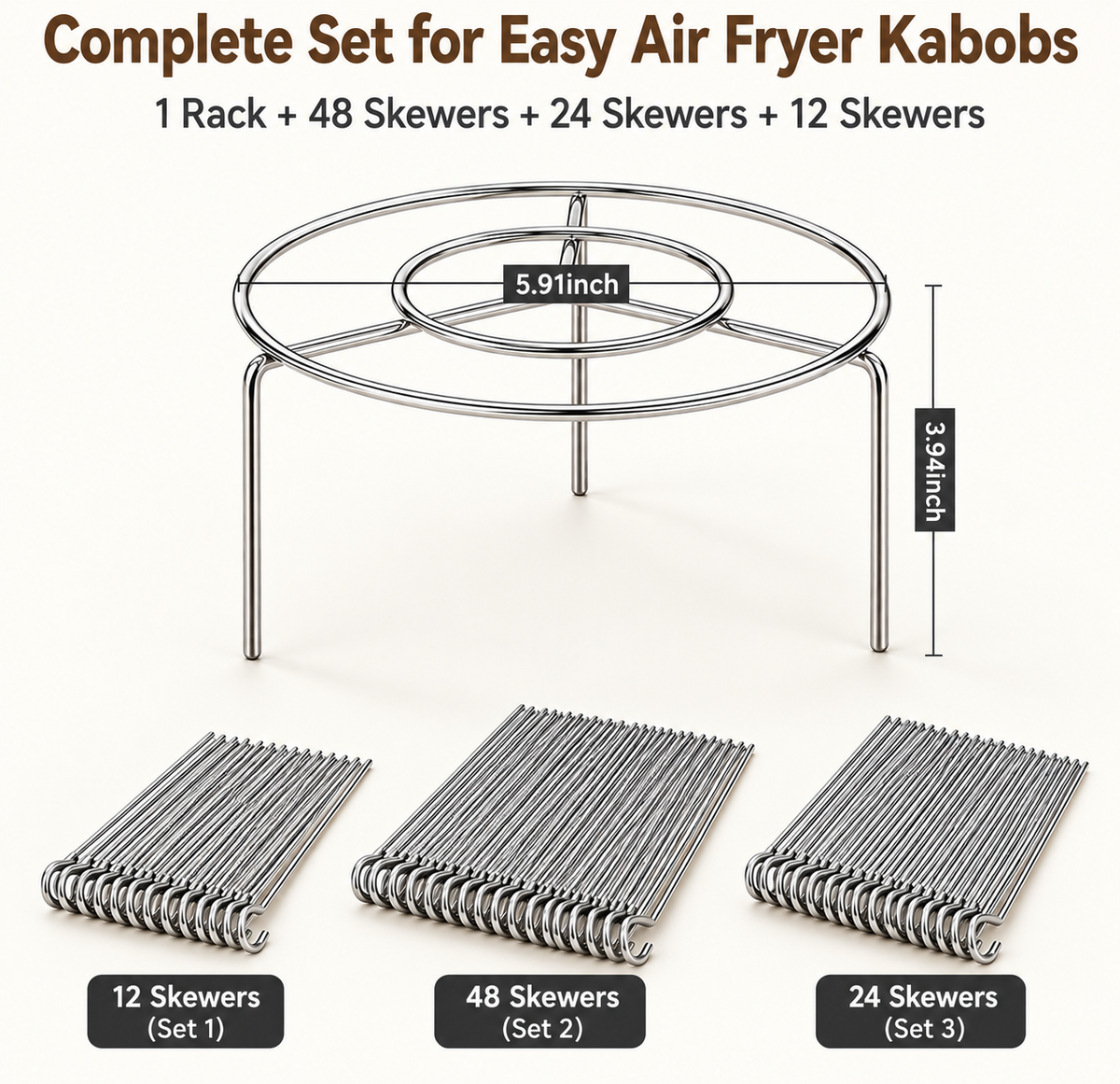 Rio Air Fryer Skewer Rack Set with 12,24 And 48 Skewers