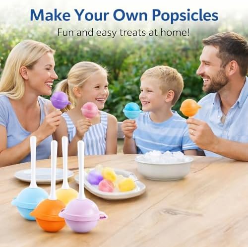 8pc Colorful Silicone Lollipop Moulds with Sticks&Lids,Reusable Pop Ice Mold Popsicle Maker for Ice Cream,Chocolate,andHomemade Desserts,Ice Lolly Moulds,Homemade Popsicle Molds for Summer,Easy Clean