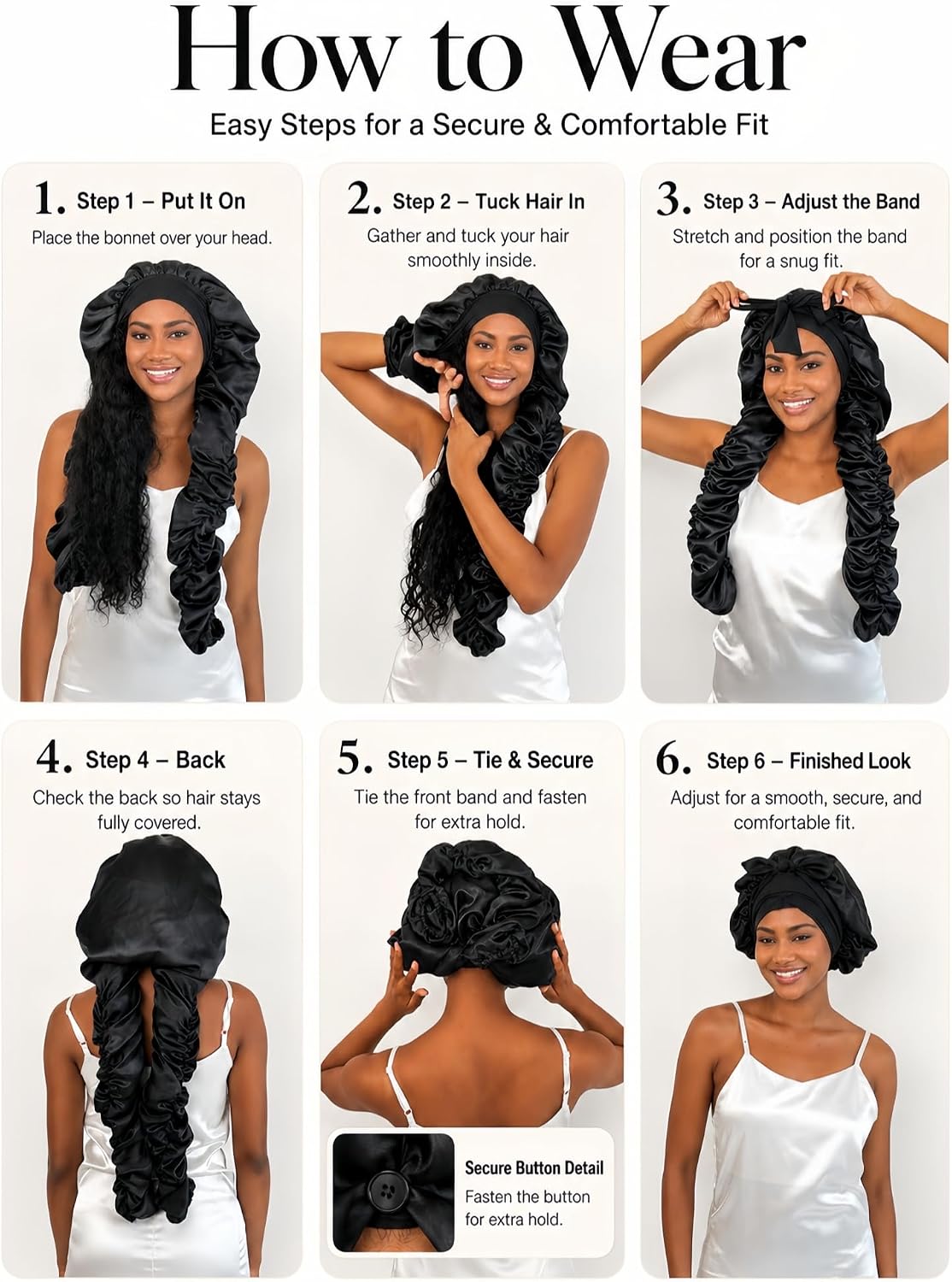 Double Layer Slik Like Satin Bonnet, 33-43" XL Bonnet for Braids Long Hair | Samurai Wrap Sleeping Cap Heatless Curl Bonnet for Long Hair, Braids, Locs, Dreadlocks, Boho