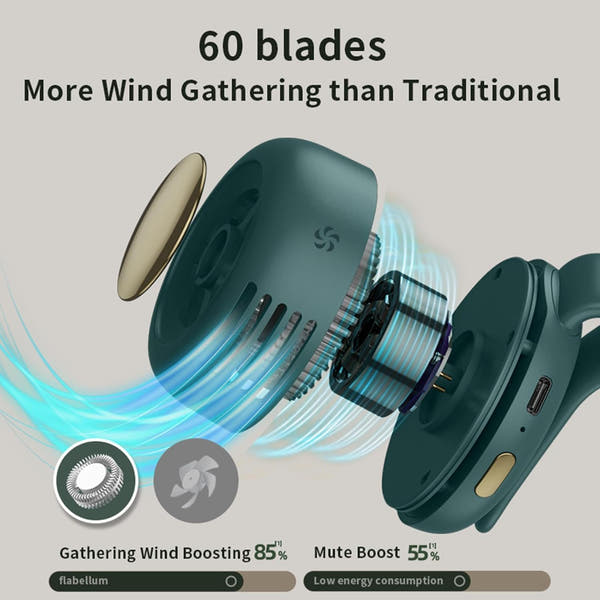 Zenova Portable Silent Mini Bladeless Electric Fan - Mini Whirlwind Fan for Waist Clip，3 Speeds USB Rechargeable Waist Clip Fans Clip-On Hands-Free Fans for Outdoor, Office, Travel (White)