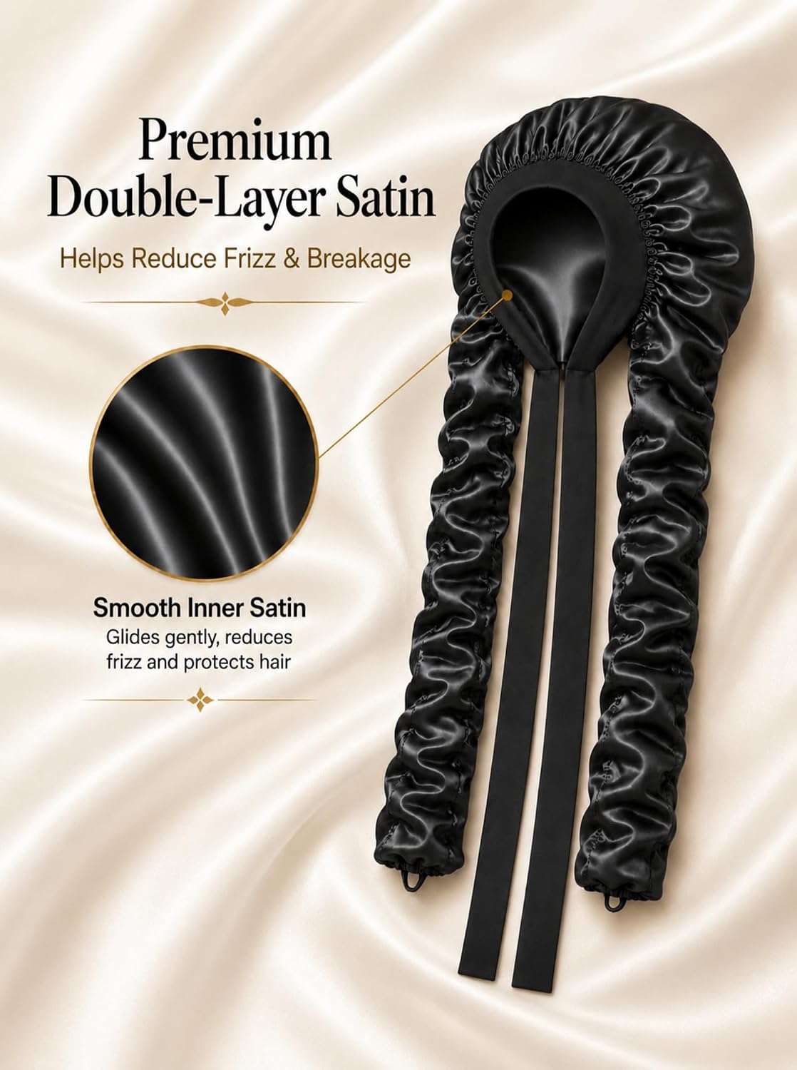 Double Layer Slik Like Satin Bonnet, 33-43" XL Bonnet for Braids Long Hair | Samurai Wrap Sleeping Cap Heatless Curl Bonnet for Long Hair, Braids, Locs, Dreadlocks, Boho