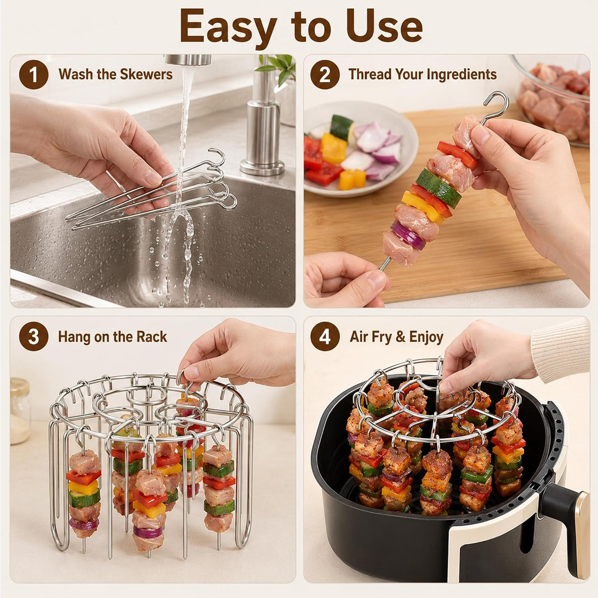 Rio Air Fryer Skewer Rack Set with 12,24 And 48 Skewers