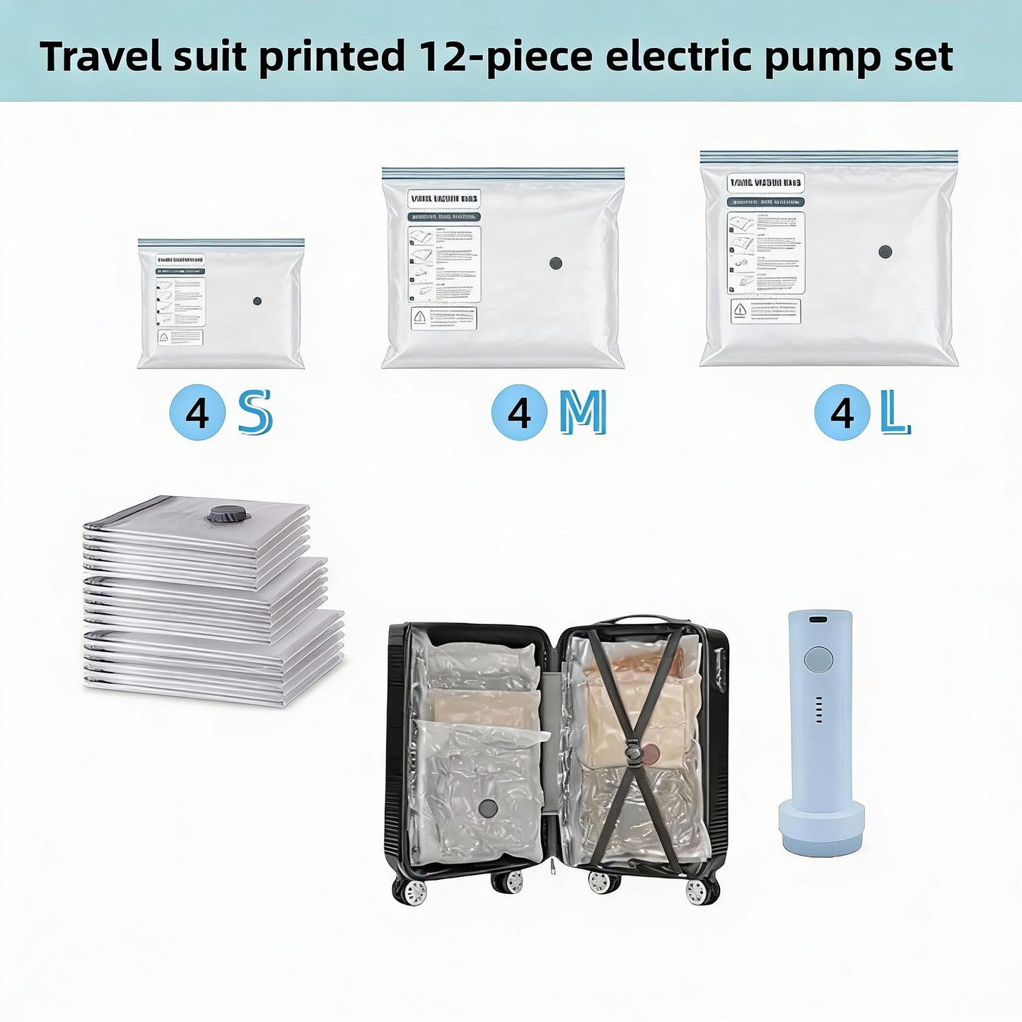 Rio Luggage Organizer Bags and Electric Pump.